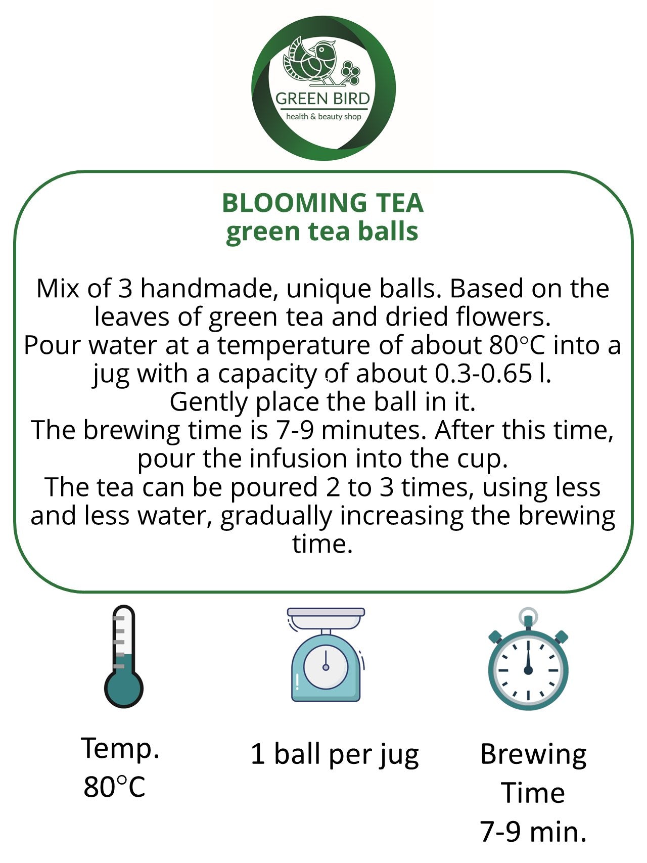 BLOOMING TEA green tea balls (9 or 3 balls)