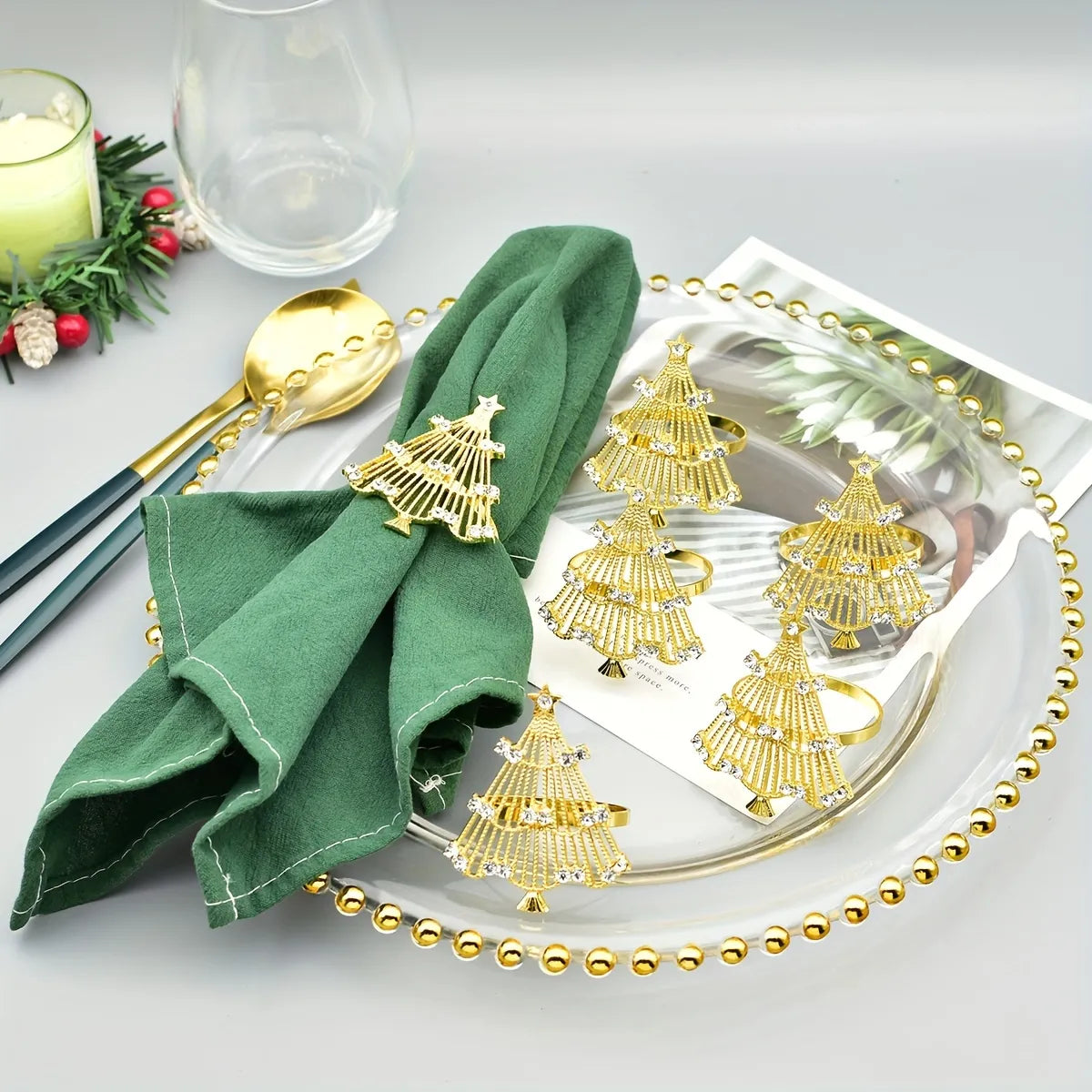 NAPKIN RINGS GOLD CHRISTMAS TREE (6pcs)