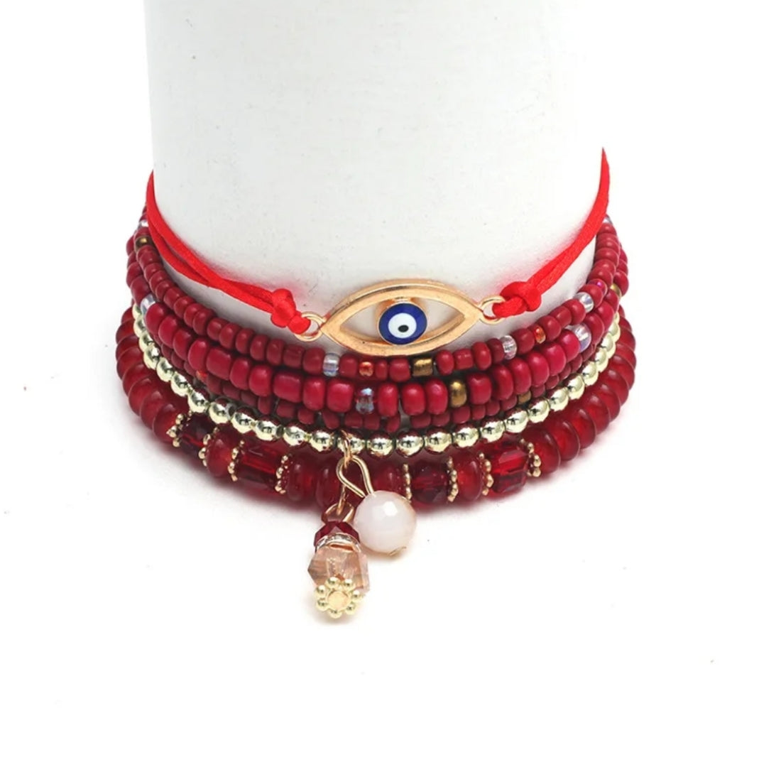 EVIL EYE BRACELETS (Red & Gold)