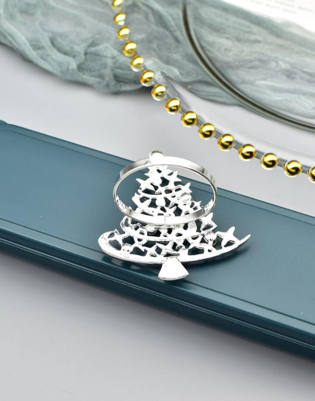 NAPKIN RINGS SILVER CHRISTMAS TREE (6pcs)