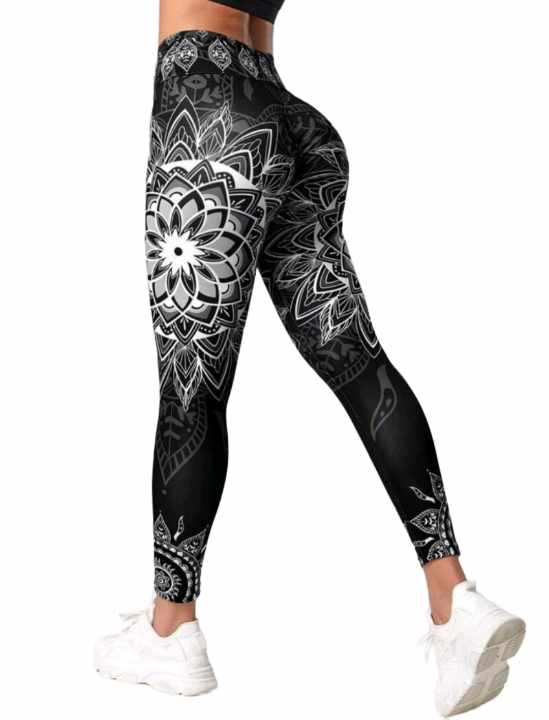 YOGA SPORT STRETCH LEGGINGS (Black Mandala)