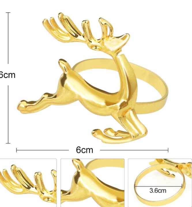 CHRISTMAS NAPKIN RINGS GOLD REINDEER (6pcs)