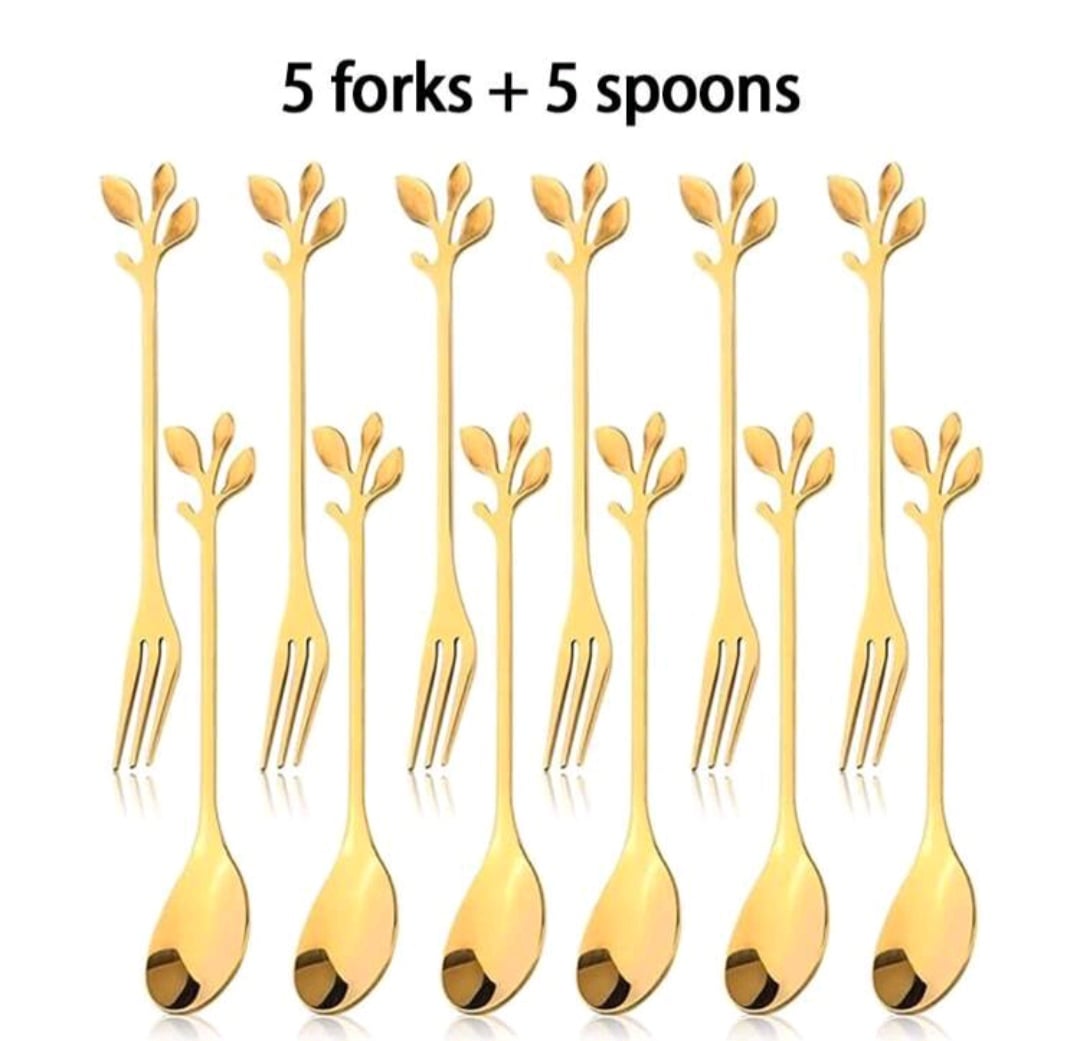GOLD DESSERT CUTLERY SET (5 teaspoons & 5 forks)