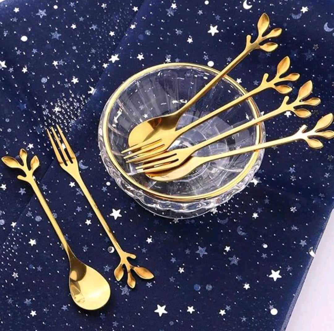 GOLD DESSERT CUTLERY SET (5 teaspoons & 5 forks)