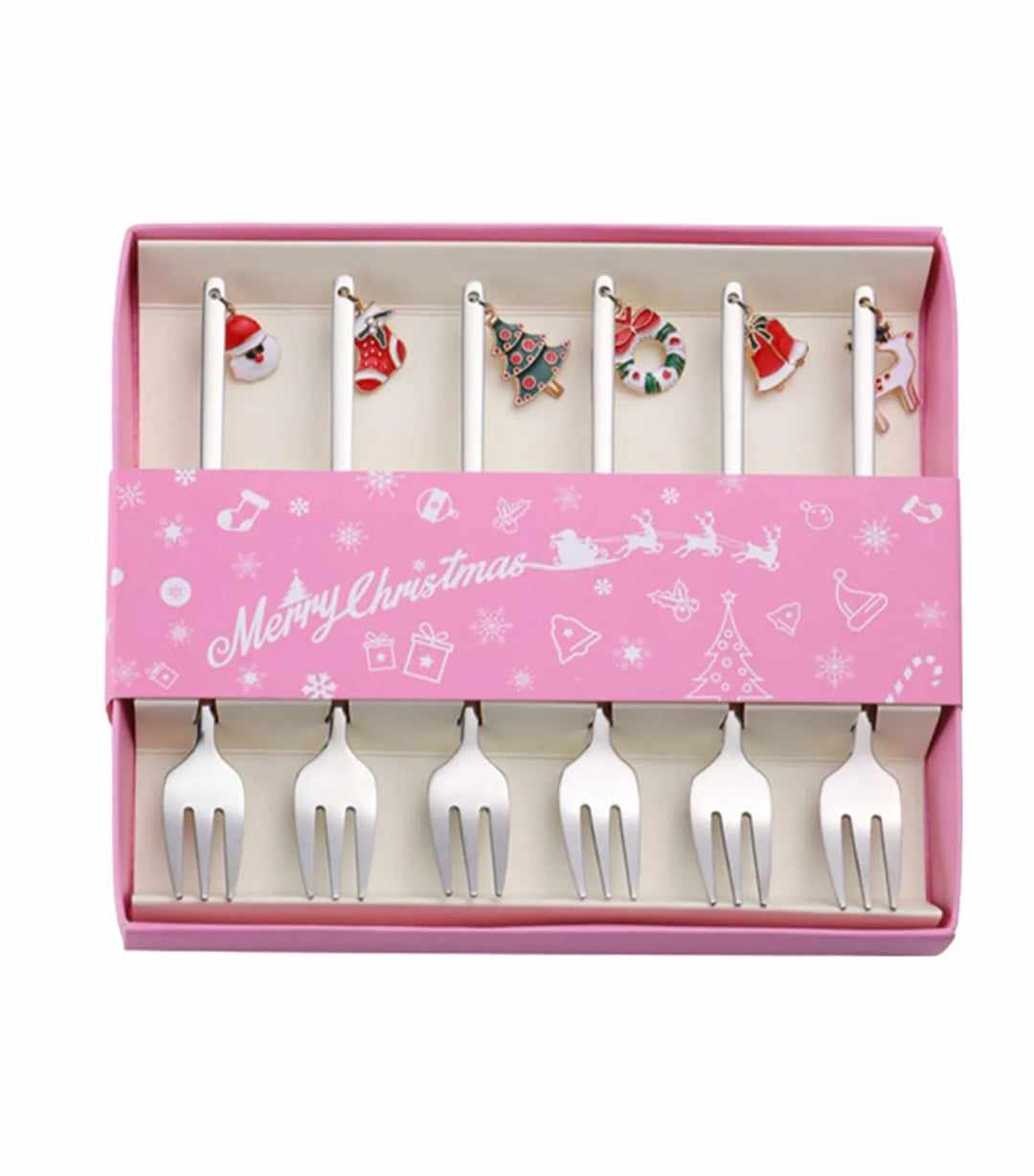 DECORATIVE SILVER DESSERT FORKS CHRISTMAS (6 pieces)