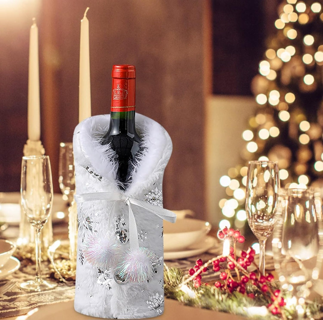 CHRISTMAS BOTTLE COVER (White & Silver)