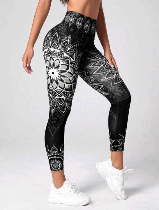 YOGA SPORT STRETCH LEGGINGS (Black Mandala)