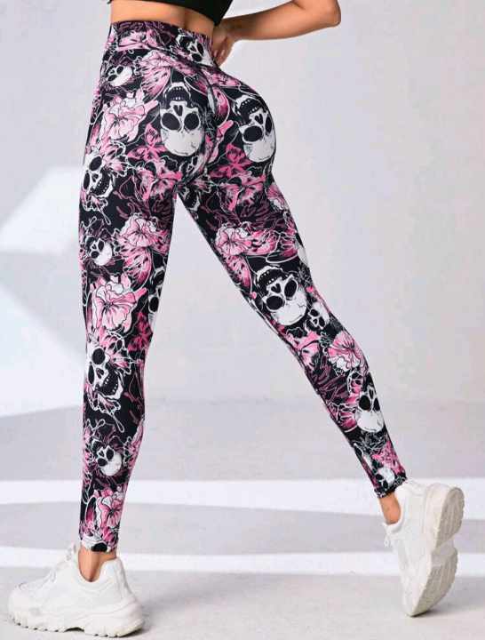 YOGA SPORT STRETCH LEGGINGS (Pink Skull)