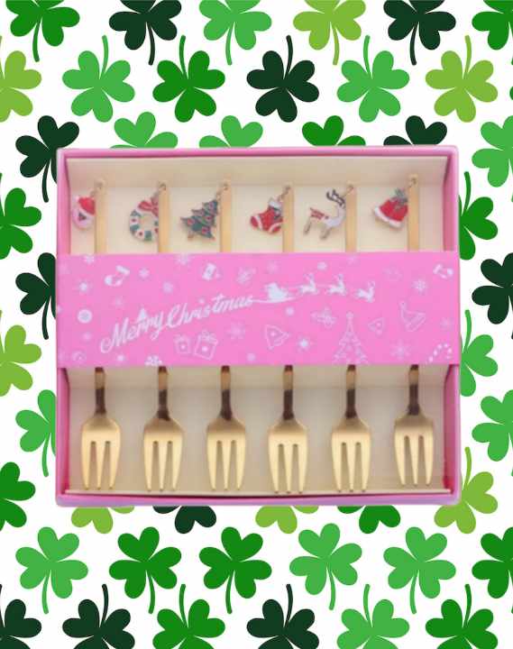 DECORATIVE GOLD DESSERT FORKS CHRISTMAS (6 pieces)