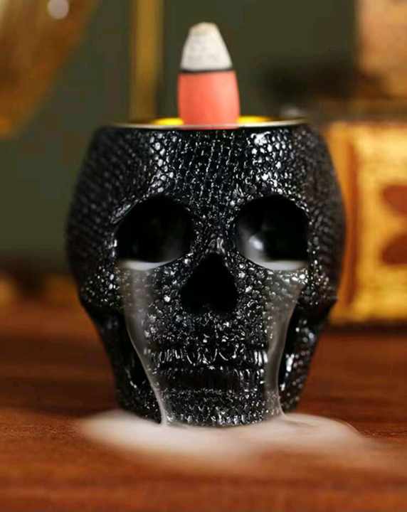 BLACK SKULL  INCENSE BURNER