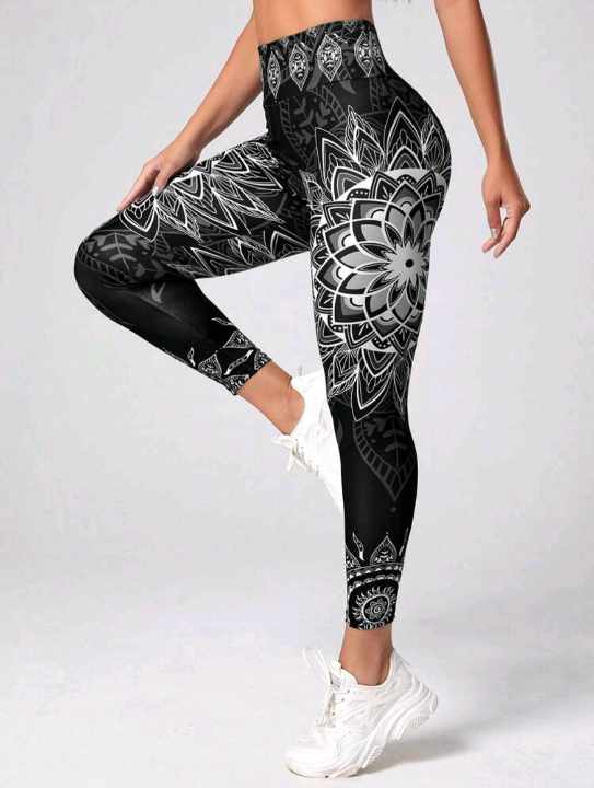 YOGA SPORT STRETCH LEGGINGS (Black Mandala)