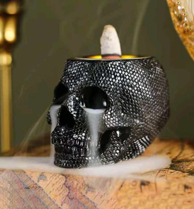 BLACK SKULL  INCENSE BURNER