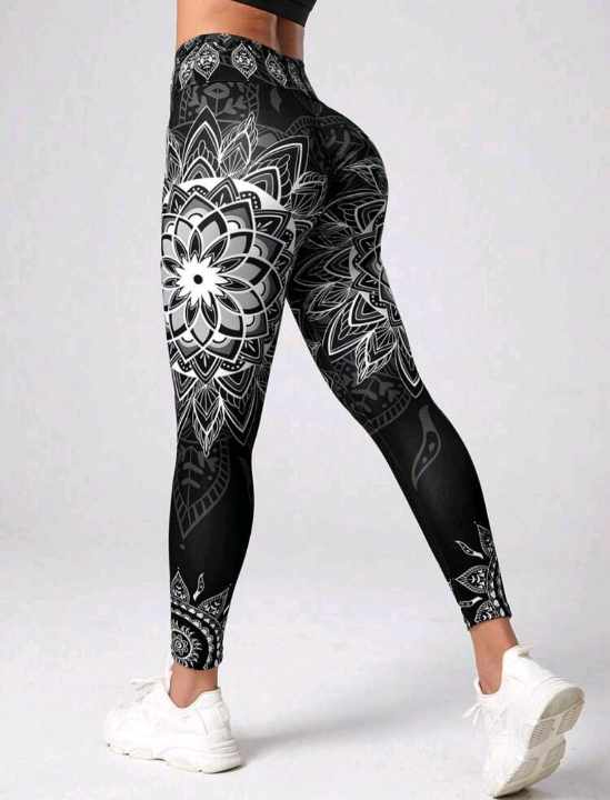 YOGA SPORT STRETCH LEGGINGS (Black Mandala)