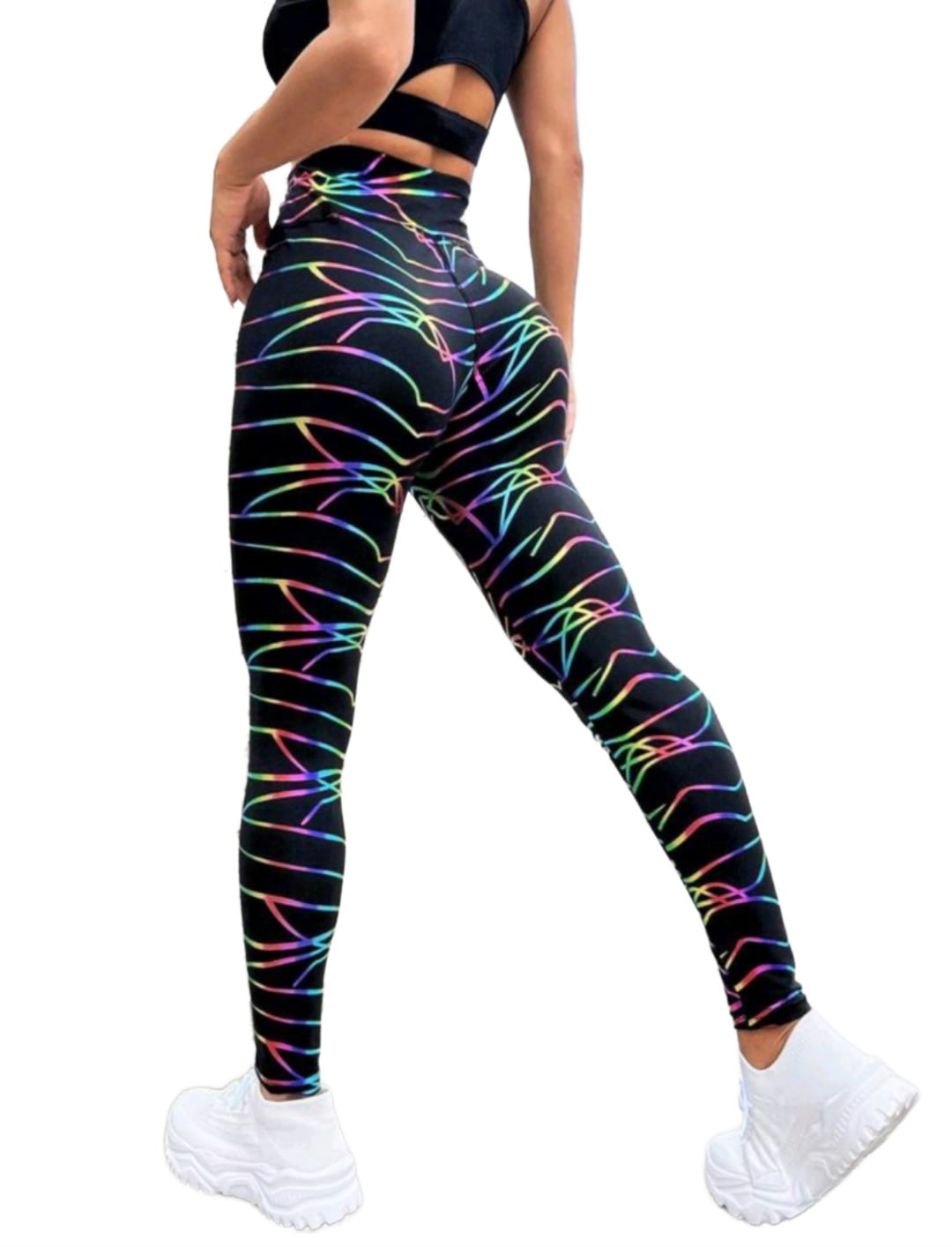 YOGA SPORT STRETCH LEGGINGS  (Black Rainbow)