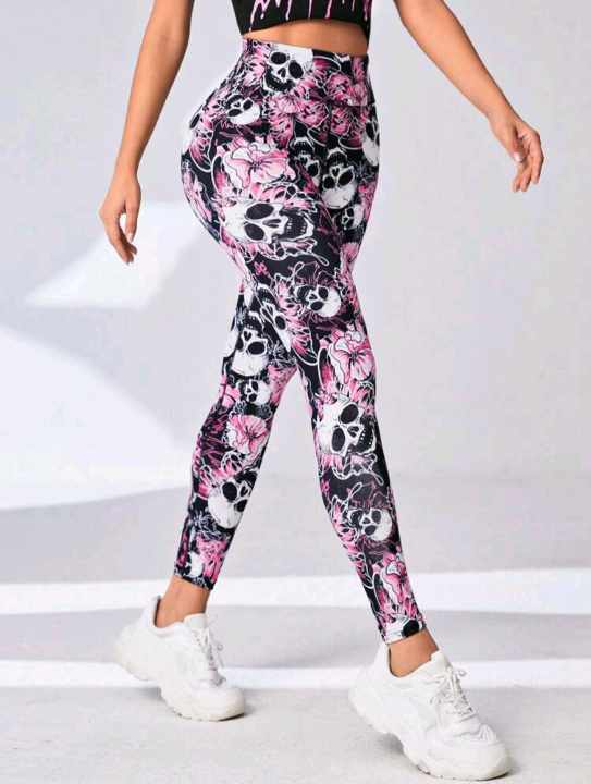 YOGA SPORT STRETCH LEGGINGS (Pink Skull)