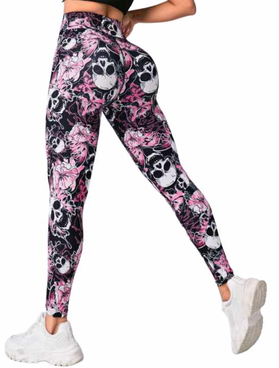 YOGA SPORT STRETCH LEGGINGS (Pink Skull)