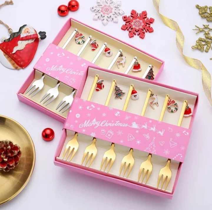 DECORATIVE GOLD DESSERT FORKS CHRISTMAS (6 pieces)